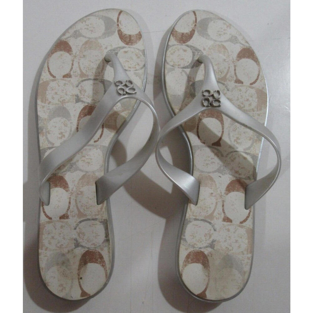 Coach Women's Flip Flops Sandles Flat Signature Logo Size 9B